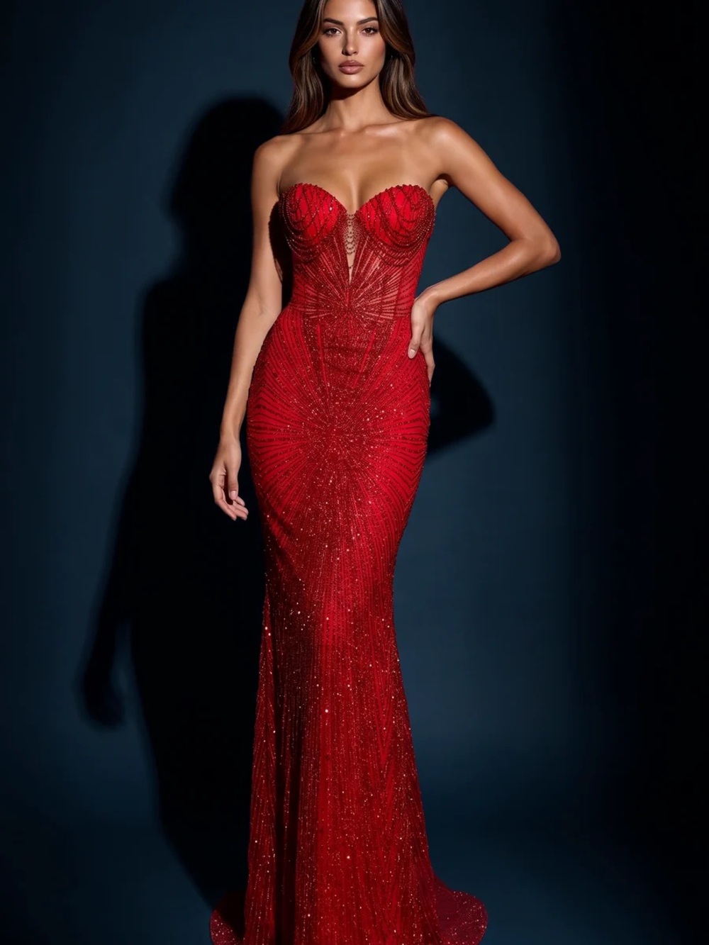 Strapless Red Sequin Mermaid Gown